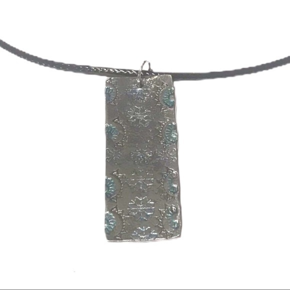Handstamped‎ pewter snowflake leather necklace